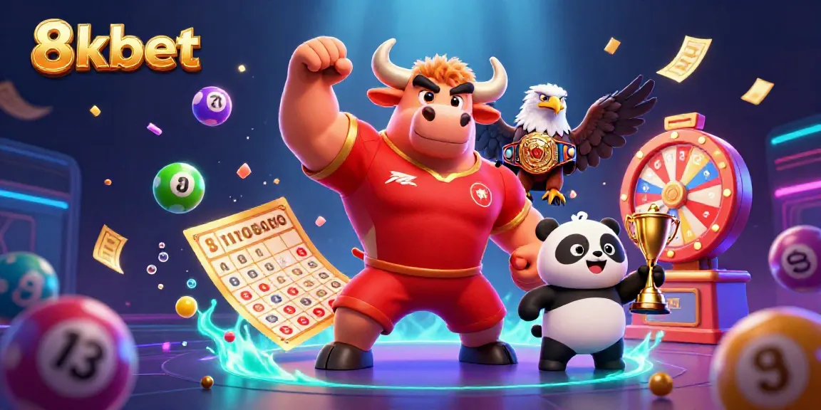Experience excitement with 8xbet, featuring dynamic casino mascots and vibrant game elements.