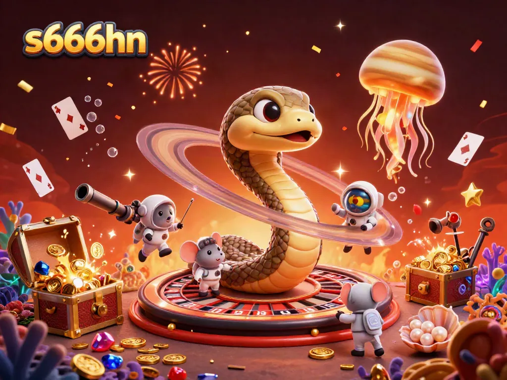 Experience cosmic betting with s666hn's vibrant casino-themed illustration in a dazzling scene.