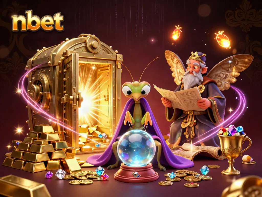 Engage with nbet's exciting universe, featuring a whimsical casino scene with animated fortune tellers and golden treasures.