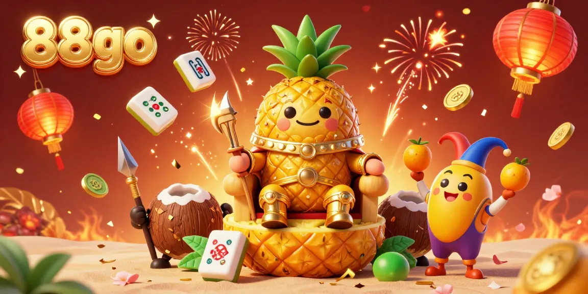 Engage with 88go's vibrant casino scene featuring a golden pineapple king and festive elements.