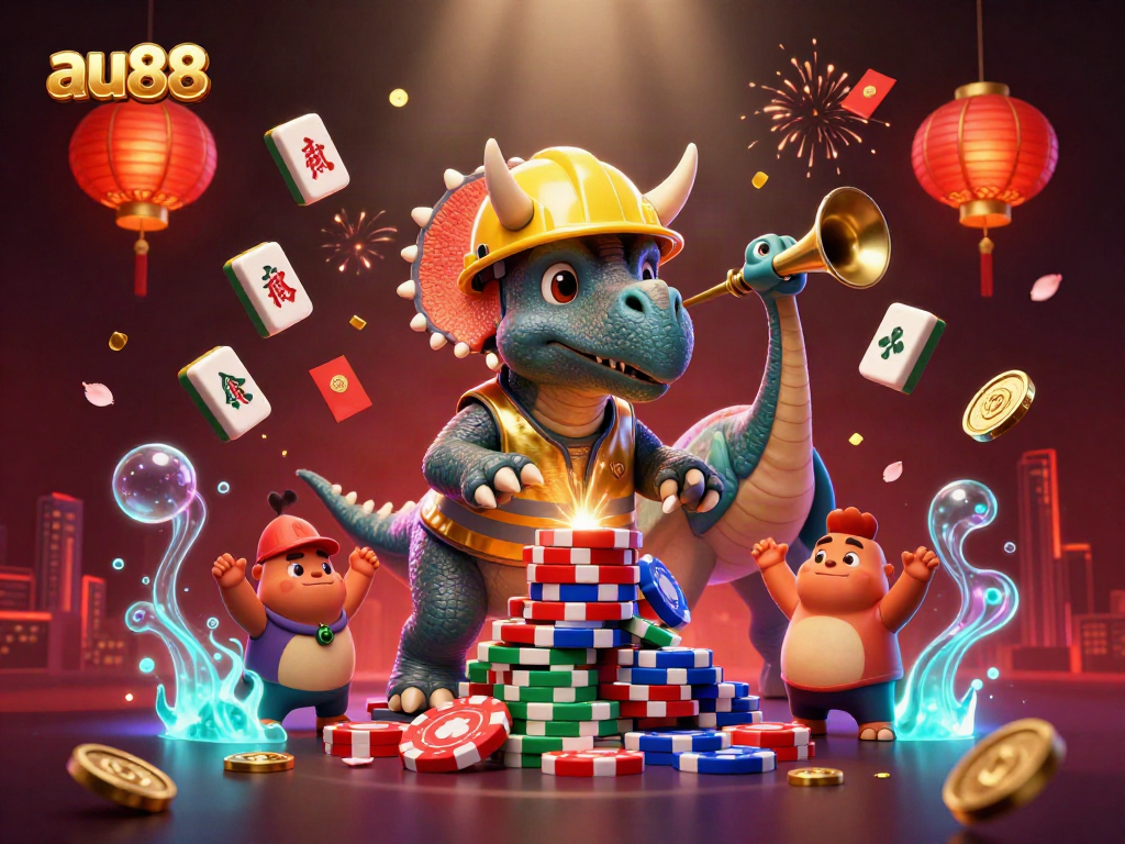 Experience thrilling gameplay action with AU88 as adorable characters build excitement with poker chips.