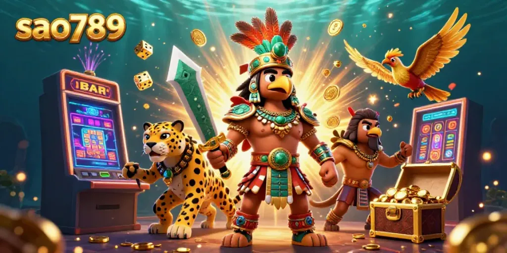 Experience the vibrant excitement of sao789 with 3D illustrations of casino themes, characters, and jackpot elements.